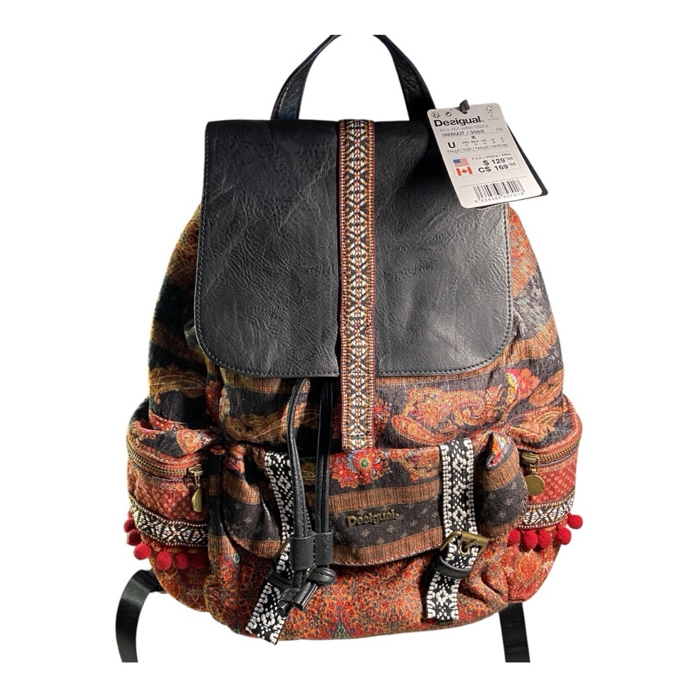 New Desigual Japan Tribeca Backpack Tapestry and Polyurethane Multi Pocket Boho